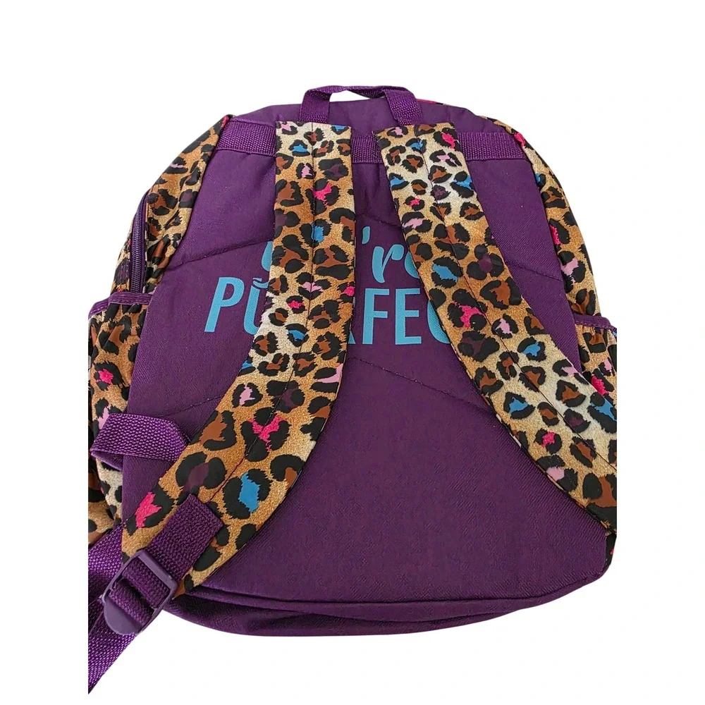 Girls Leopard Print Cat Backpack Teal Faux Fur Ears You're Purrfect 16